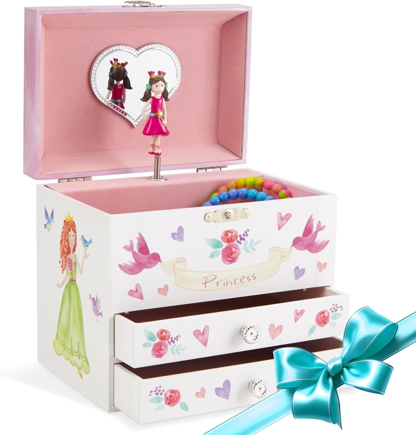 Jewelkeeper Princess Jewellery Box for Girls with 2 Pull-out Drawers, Glitter Rainbow Princess Music Box, Dance of the Sugar Plum Fairy Tune, Girls Jewellery Box for Girls Birthday Presents