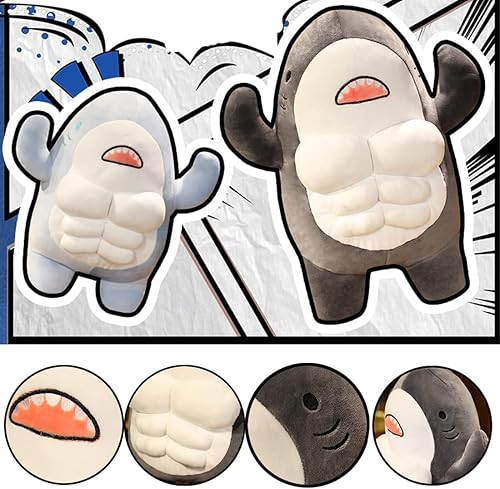Miniatura 5 de ELAINREN Cuddly Grey Muscle Shark rellena almohada súper suave Abs Shark Plush Toy Regalos17.7