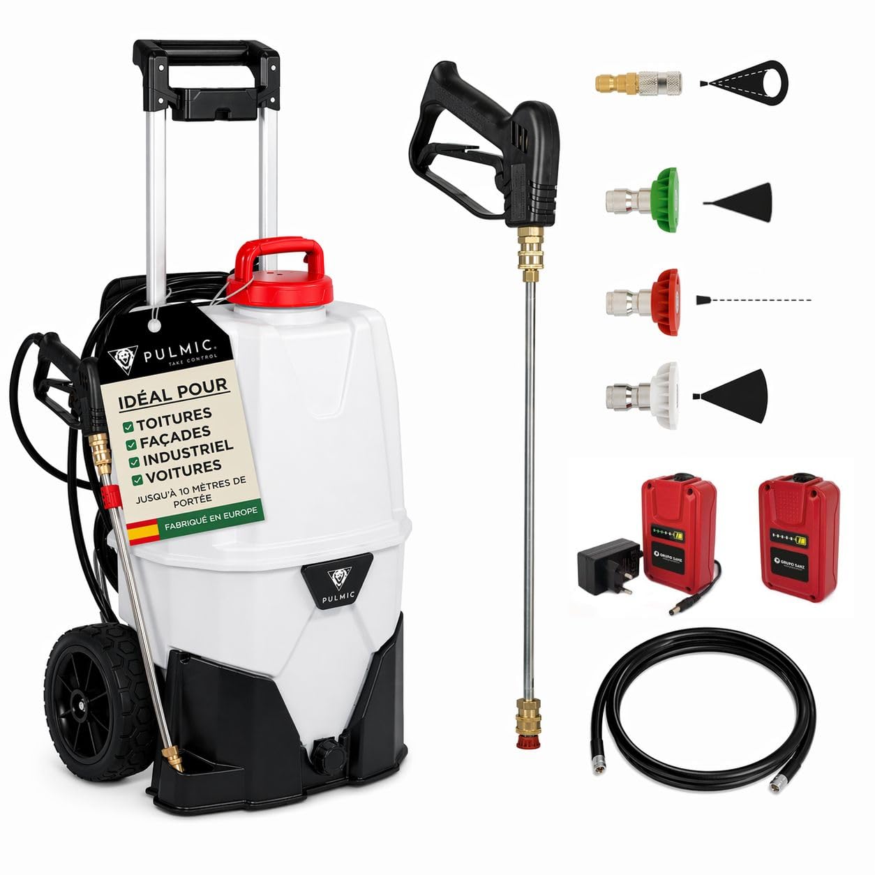 PULMIC TAKE CONTROL Pulvérisateur électrique industriel 35 l'application de désinfectants et de dégraissants. 35L. 7 Bar. jusqu'à 3hrs d'autonomie,2 batteries au lithium amovible,Accessoires inclus