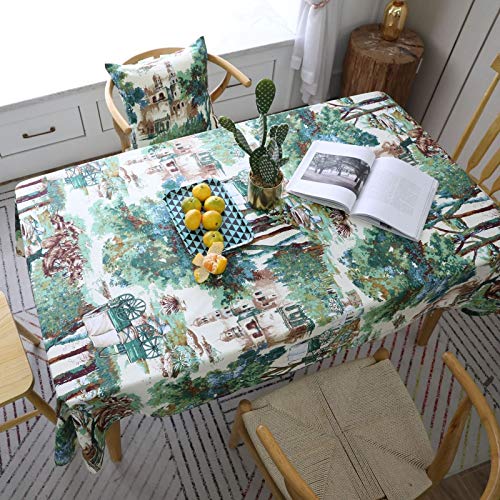 Nappe 140x200cm lin coton paysage champ vert décorative - 2