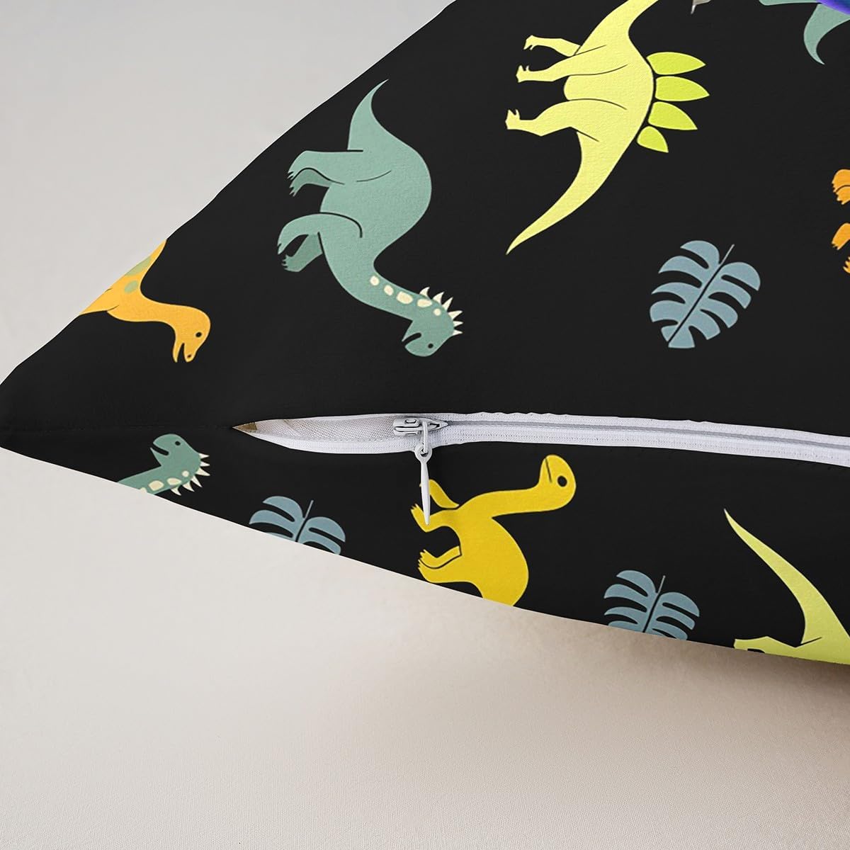 Feelyou Kids Cute Cartoon Dinosaur Throw Pillow Covers 24"x24" 1Pcs Personalized Initial L Cushion Case for Boys Girls Kawaii Jungle Dino Funny Alphabet Pattern Decor Pillowcase Home Decor