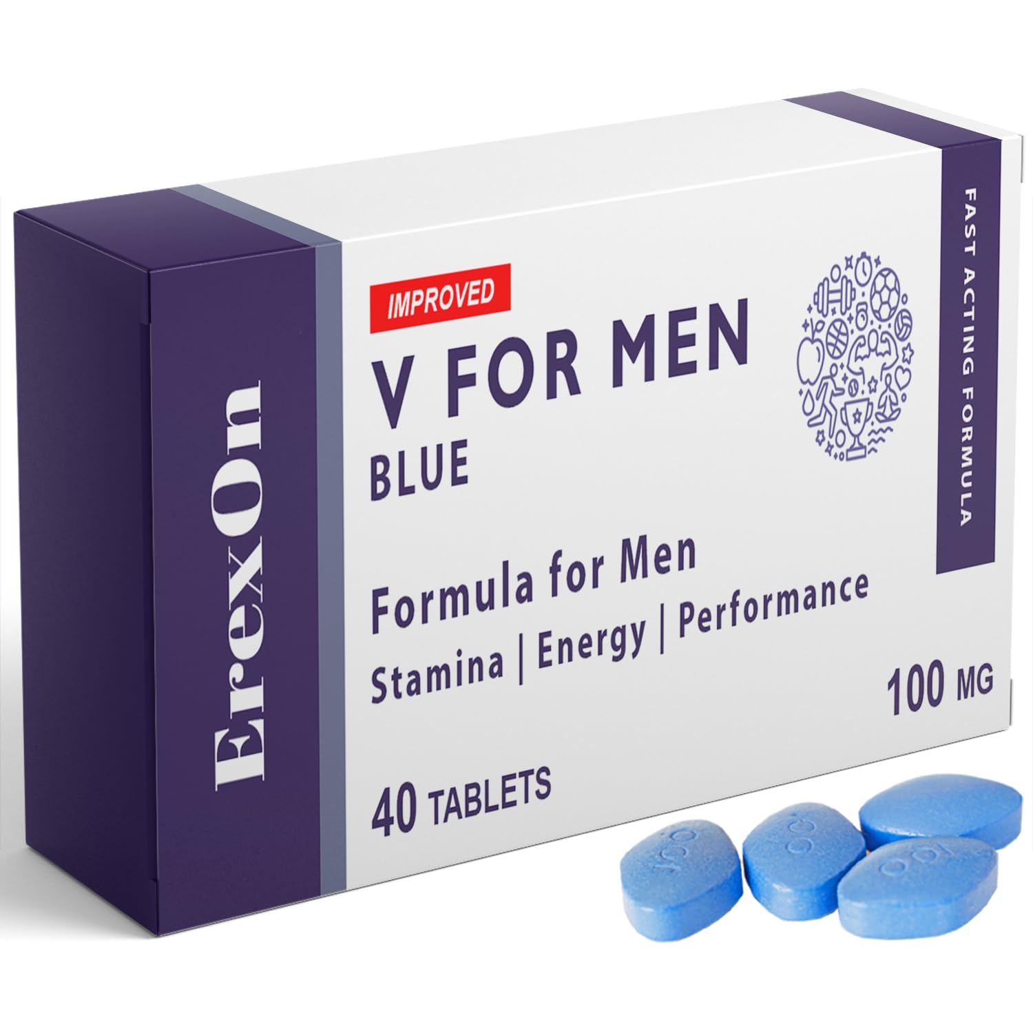 V for Men Blue 40 Pills x 100mg Herbal Supplement for Men - Strong Effect - Mens Health Support Tablets - Performance & Enhancement - Maca, Glycine, Korean Ginseng and Zinc
