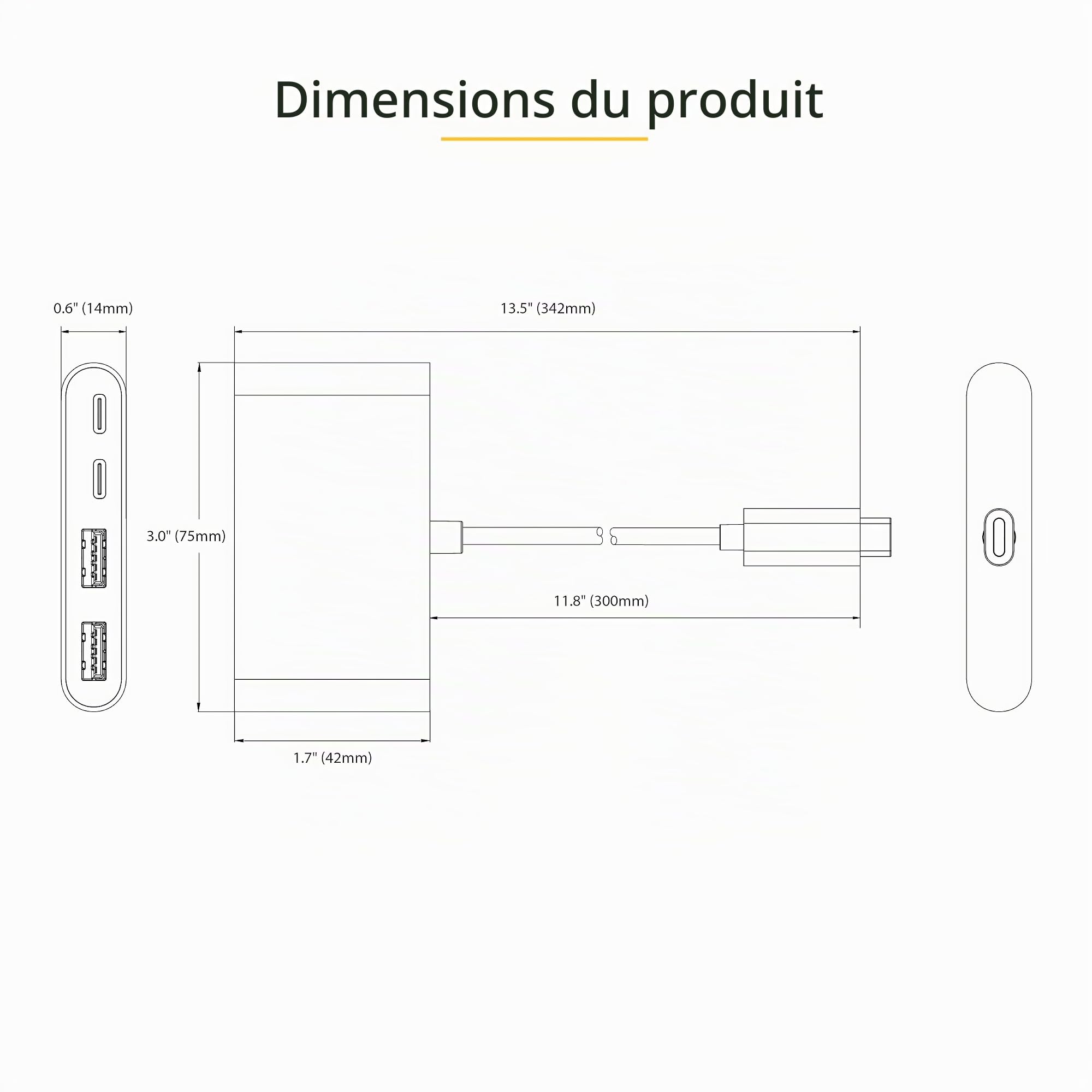 StarTech Hub USB-C 4 Ports 5Gbps, 100W Power Delivery (5G2A2CPDB-USB-C-HUB) | Station d'accueil, dock, Mini hub, Répartiteur, USB-C vers USB-A, Câble 30cm