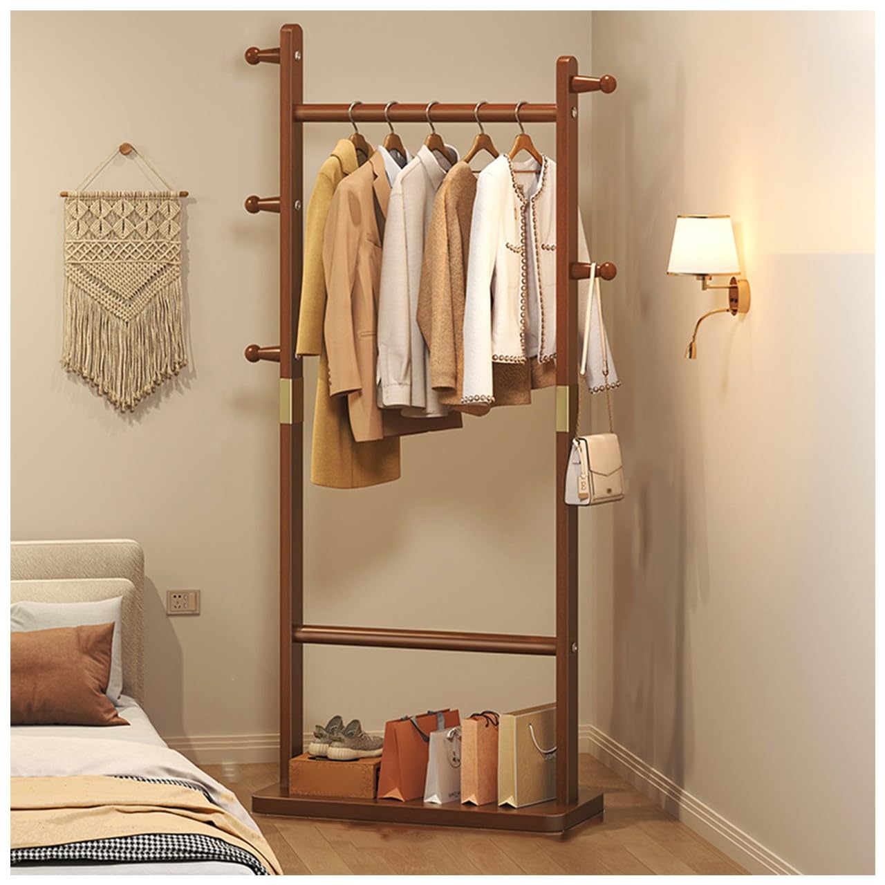 Perchero industrial retro Woo para ropa y sombreros mueble independiente blanco nogal 70 cm