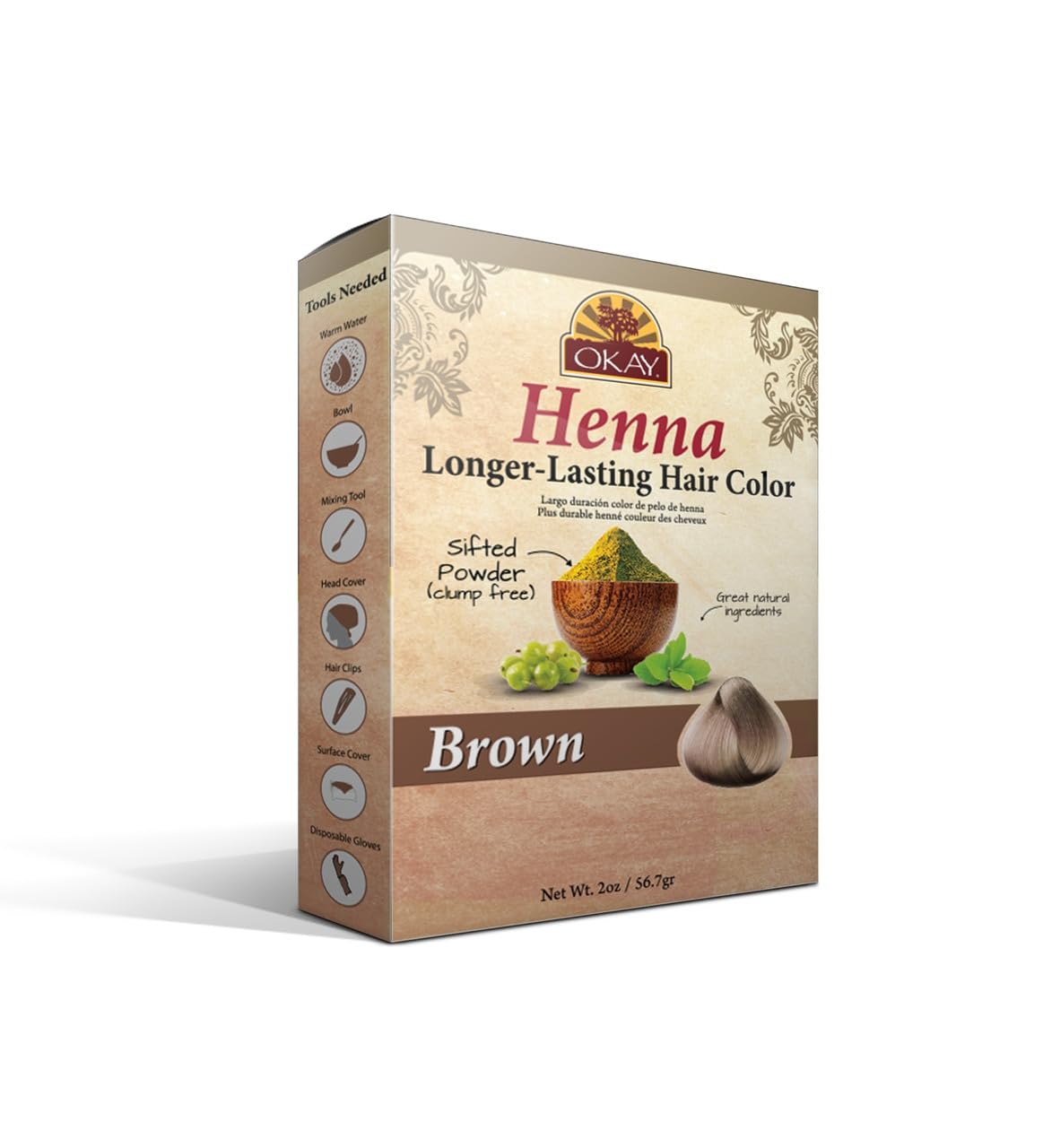 OKAY Pure Naturals Henna Hair Dye - Natural Black Henna Hair Dye with Indigo for Men and Women, Powder to Cover Gray Color, Beard Tint, Easy to Use Coloring - Black, 2 oz (Pack of 1)