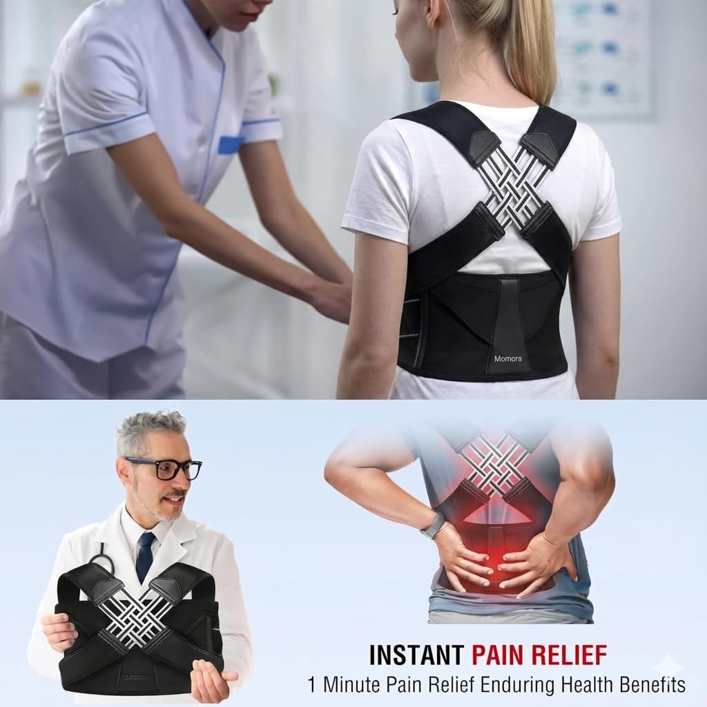 Back Posture Corrector Belt for Men & Women - Adjustable Back Support Belt for Back Pain Relief women Breathable Back Belt for Men & Women, Upper Back Straightener By Mommora (Chi-Posture-Corrector-Black-01) - Image 3 thumbnail