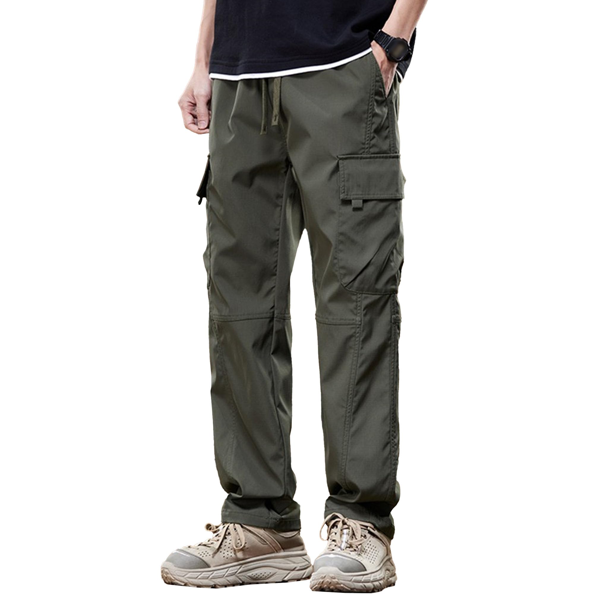 Maiyifu-GJ Cargo Pants for Men Lightweight Casual Pants Elastic Waist Pull On Work Travel Slacks with Pockets (Agreen4b,3X-Large)