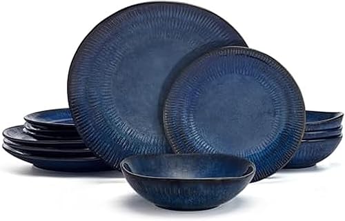 Pfaltzgraff Racheal - Juego de vajilla de 12 piezas, servicio para 4, color azul