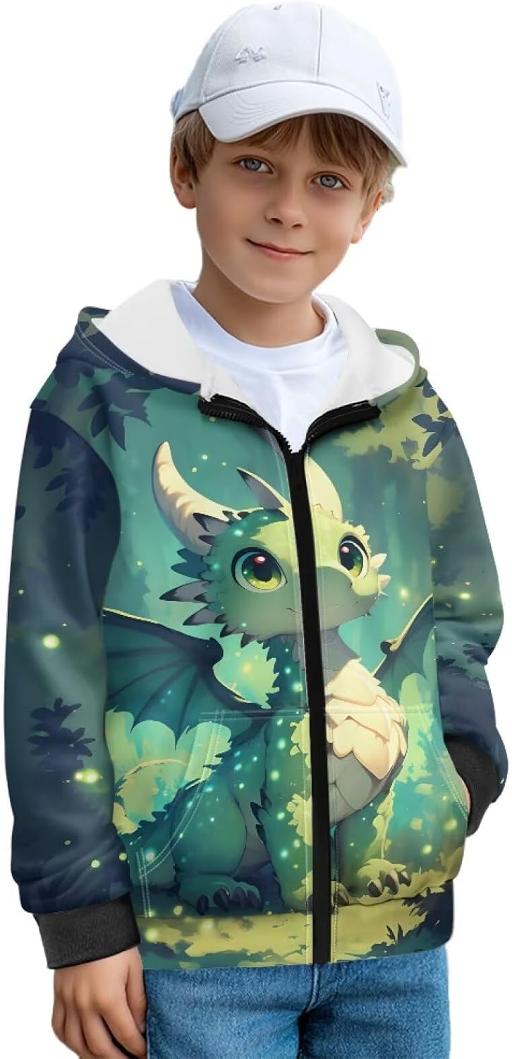 Fleece Hoodies for Kids Long Sleeve Zip Up Jacket Cute Hooded Sweatshirt with Pocket Relax Fit Workout Coat