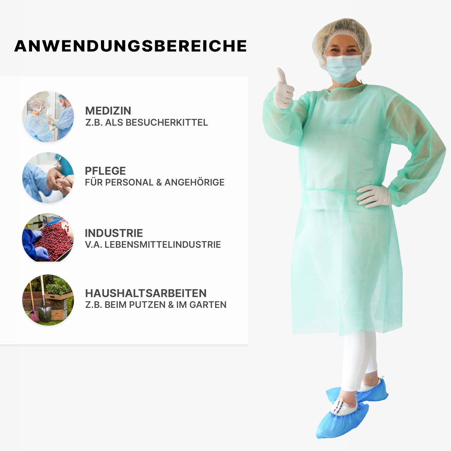 20x ARNOMED® PP,Schutzkittel Einweg Gr. M, Einmalschutzkittel, Vlieskittel, Einwegkittel Schutzkittel mit Druckknöpfen, Einwegmantel Plastik Maleranzug, OP Kittel Lebensmitteltauglich