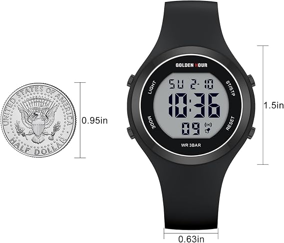 GOLDEN HOUR Waterproof Sport Women's Digital Chronograph Silicone Strap Watch