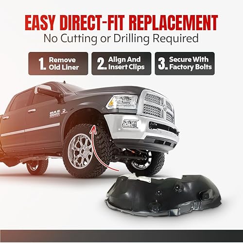 Miniatura 5 de FITRITE Auto Parts - Forro de guardabarros delantero derecho del lado del pasajero compatible con RAM 2500 2014-2018 | RAM 3500 – Reemplazo de