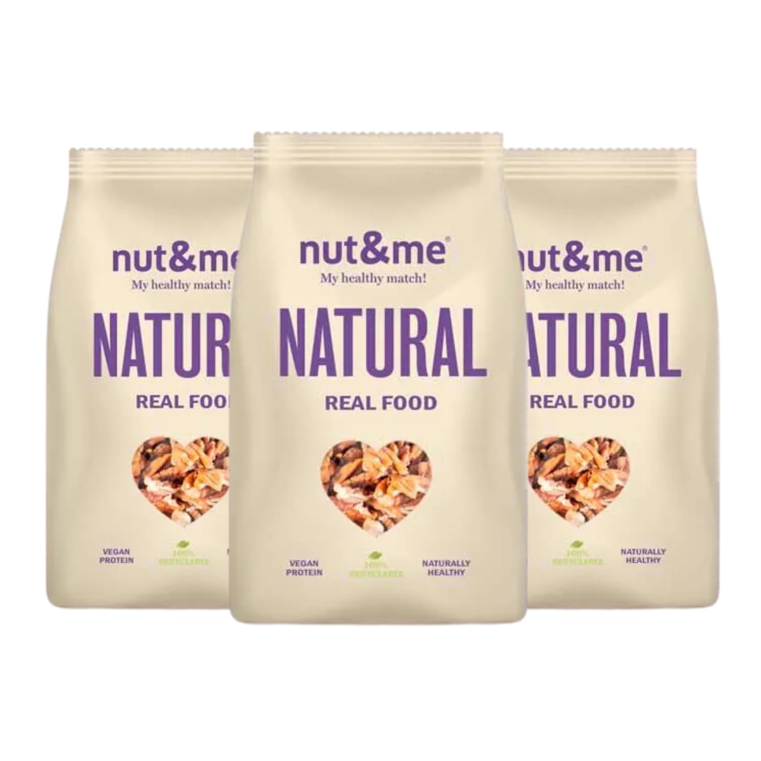 Nuez pecana natural troceada 450 gr nut&me | Vegano | Sin gluten | Alto en fibra| Bajo en sal | Sin aditivos ni conservantes | Fruto seco natural | Pack 3 x 150 gr