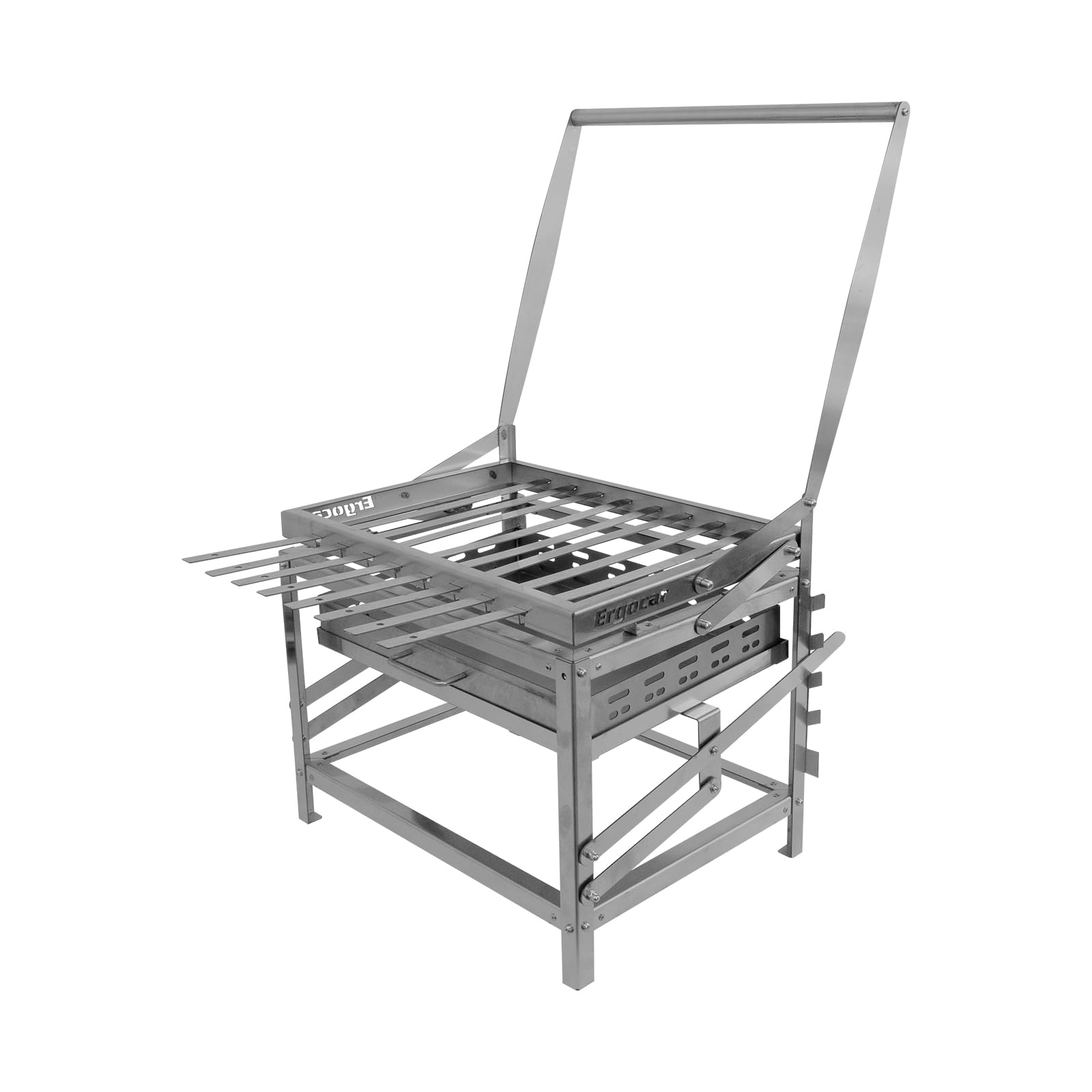 Ergocar Zewnętrzny grill węglowy ze stali nierdzewnej z przenośnym, obrotowym i regulacją wysokości, z 4 poziomami tacek na węgiel drzewny, odpowiedni dla wielu osób, idealny do