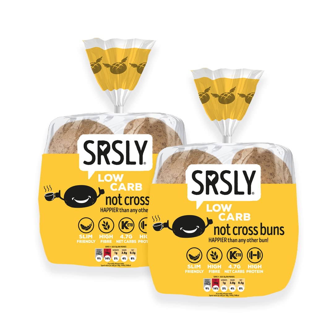 Sponsored Ad – SRSLY Low Carb Keto Hot Cross Buns - 4.7G Carbs, 11G Protein, 6G Fibre - Freshly Baked Soft & Fluffy - Sugarwise Certified High Protein Lower Calorie Bread - Pack of 2