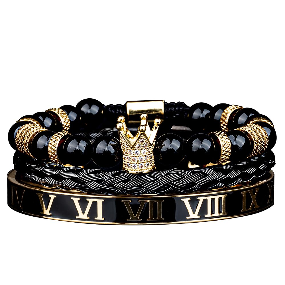 AIDUOMIRZER Luxury Roman Royal Crown Charm Men's bracelet Stainless Steel Geometry Pulseiras Men Open Adjustable Bracelets Couple Jewelry Gift