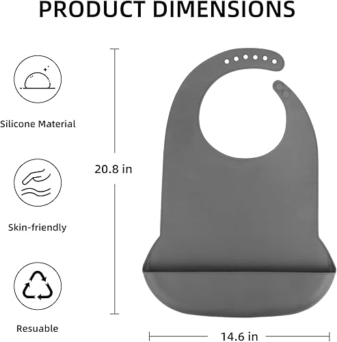 Miniatura 4 de Baberos para adultos para mujereshombres, babero de silicona para adultos para comer con recogedor de migas, babero lavable para adultos para comer,