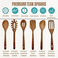 Vista 2 de Utensilios de madera para cocinar, cucharas saludables de teca premium, cucharas de madera para cocinar, cuchara de cocina de teca duradera