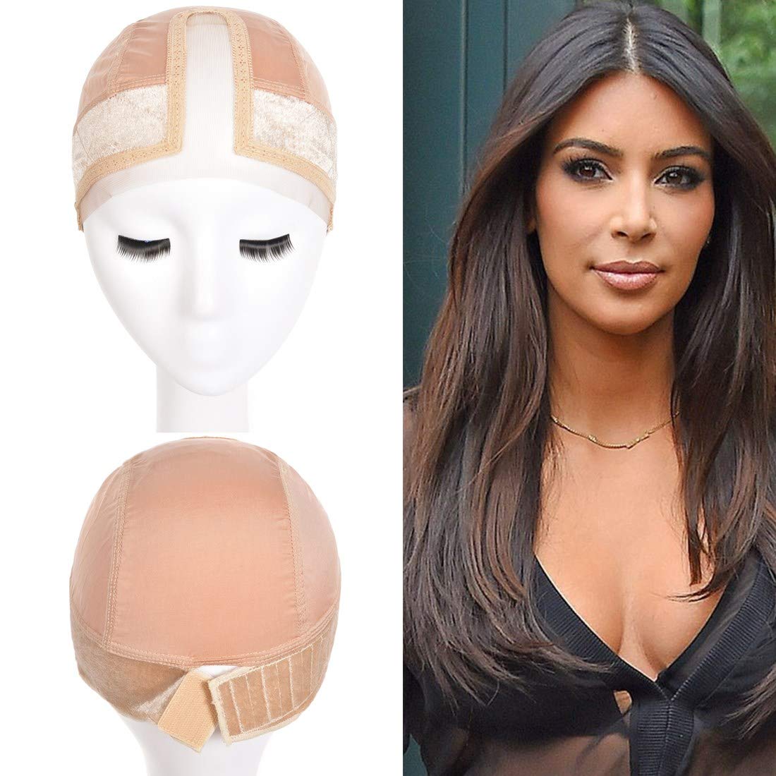 Lace Comfortable Velvet Wig Cap with Silk Band for All Lace Wigs and Frontals, Seamlessly Blend Hairline and Part (Beige)