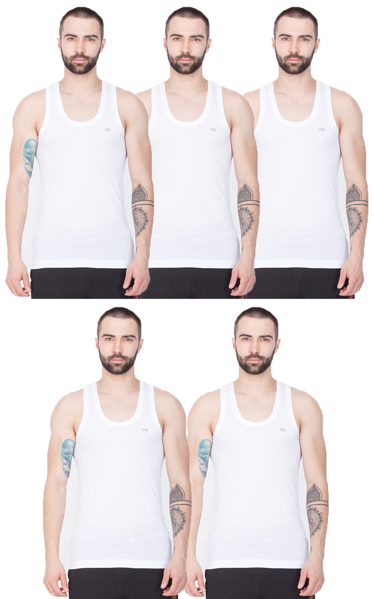 Lux Cozi Men's White Round Neck Sleeveless Cotton Vest (Pack of 5)