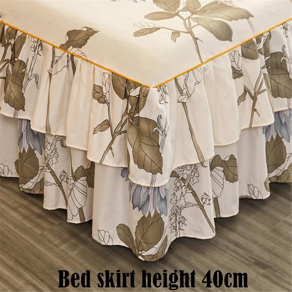 Morbuy 3 Pezzi Set Gonna da Letto per Singolo Matrimoniale e Una Piazza e Mezza Elasticizzata Copriletto con Volant Coprirete per Letto Lenzuola con 2 Federe (180x200cm,Stile 6)