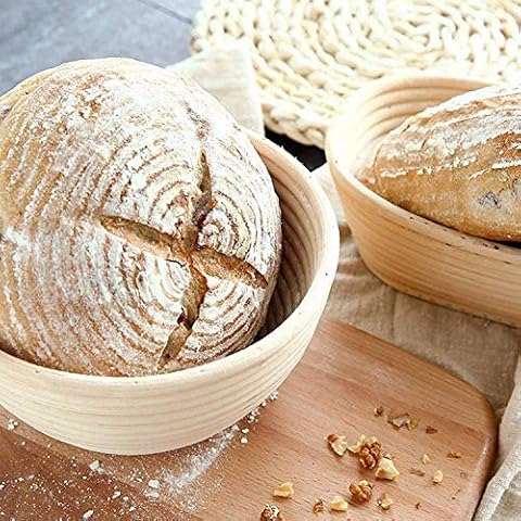 AUConer Anti-mould Anti-Bleach 8inch Round Brotform Proofing Basket with reusable cloth liner, 22cm Burr-free Rattan sourdough proving basket hold 500g dough proofing basket with (Round 8.6") Cover