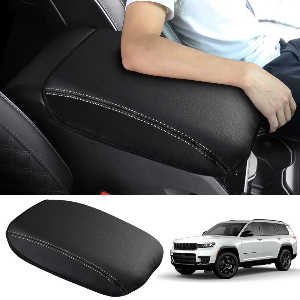 Autorder Center Console Armrest Cover for 2021-2025 2026 Jeep Grand Cherokee L Accessories Armrest Cover Anti-Scratch Middle Console Pad Leather Armrest Protector