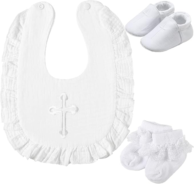 Vabean 5 Pcs Baby's Baptism Gifts Include Christening Bibs
