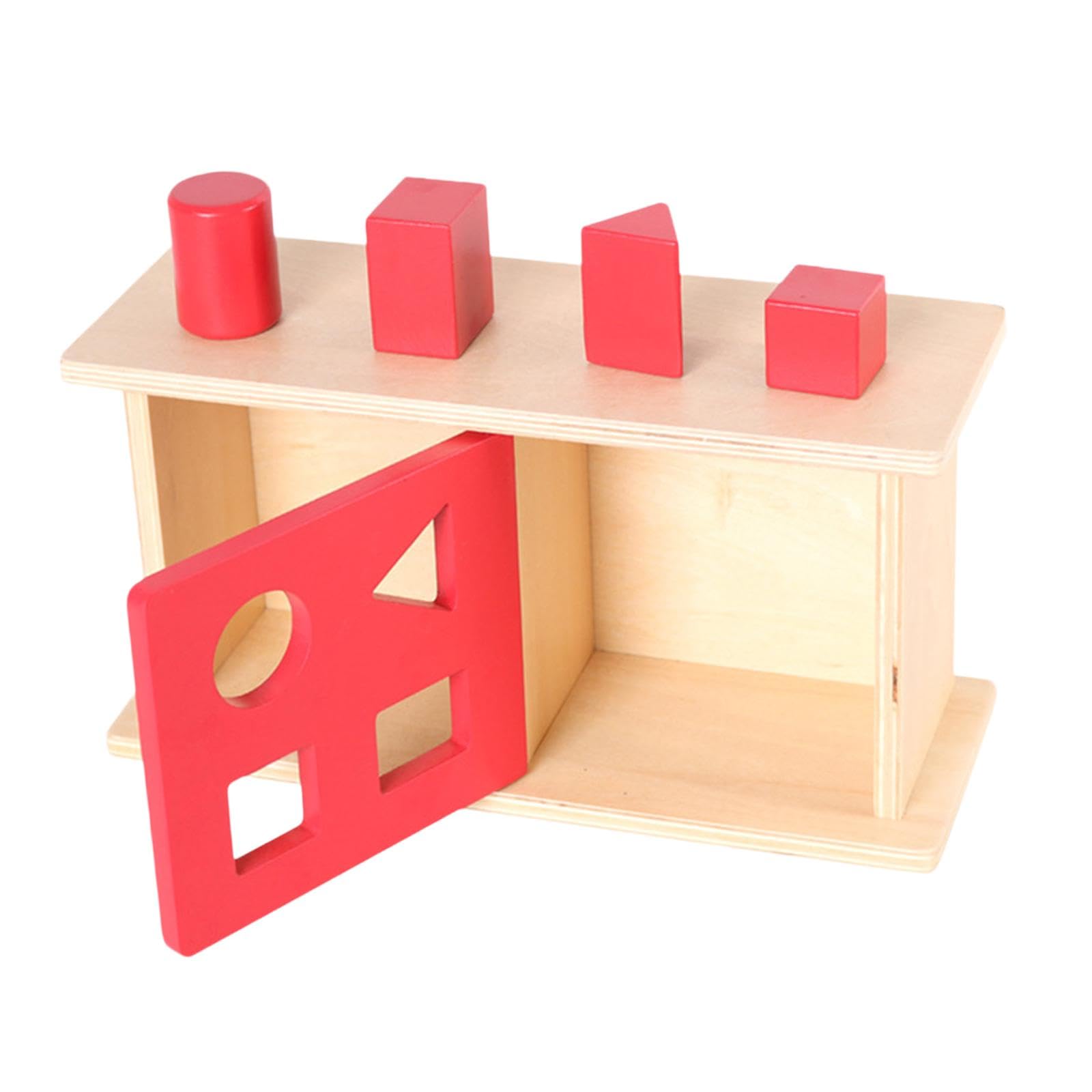 predolo Box Objekt Permanente Holz Lernspielzeug Form Sortierbox Sensomotorisches Übungsgerät für Vorschule Eltern-Kind-aktivität, roter Schiebedeckel
