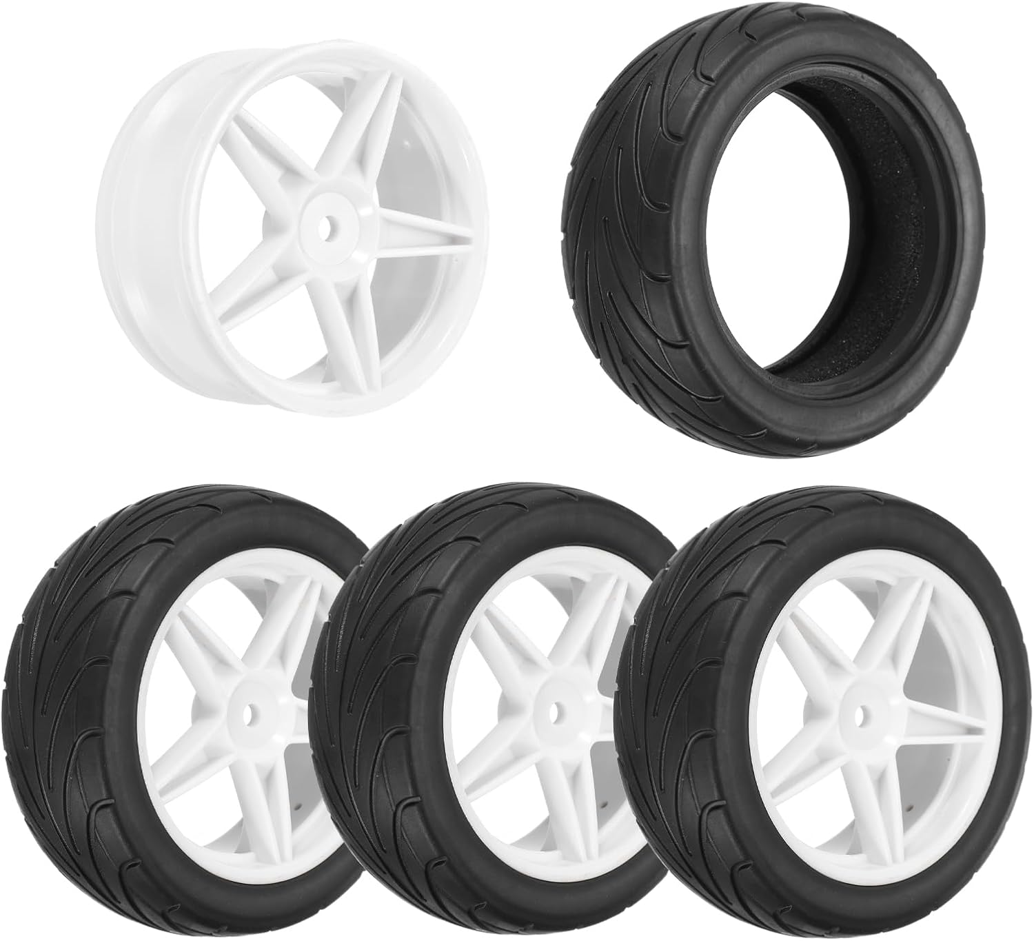 uxcell 4-Pair High-Grip RC Car Tire & Wheel Set for 1/10 Scale Off-Road Cars - Soft Rubber Tyres with 12mm Hubs, Black/White