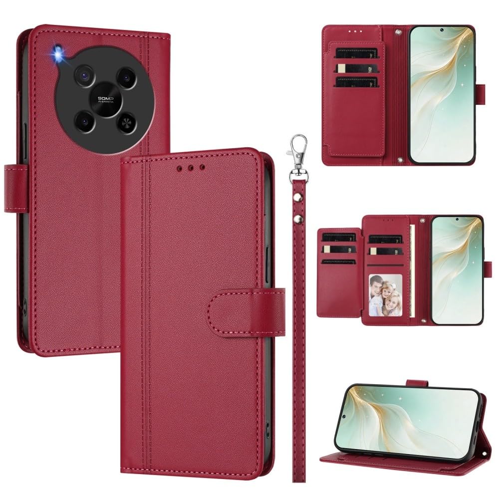 Generic Funda compatible con ZTE Blade V70 Vita/Nubia V70 Diseño (Color: Rojo) Cuero Magnético Flip Wallet Style Line Back Case