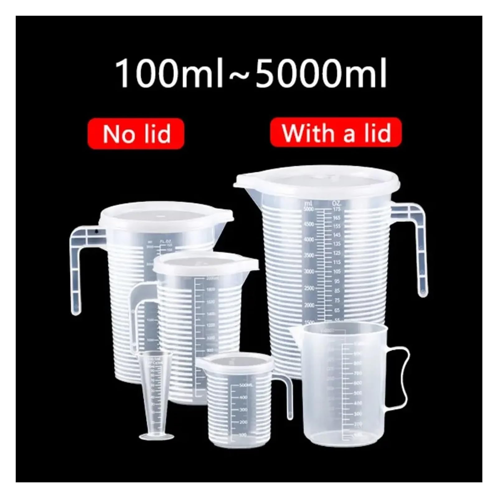 Generisch 100–5000 ml, verdickter Kunststoff-Messbecher(2000ml(with a lid))