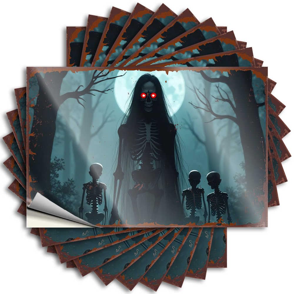 Sticker Case Heavy Spooky Skeleton Family in The Moonlit Forest for Girl - The Room Decorations Easy Peel Removable(12X18CM)