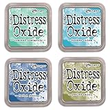 Ranger Tim Holtz Distress Oxide Ink Pads Bundle of 4 Colors - Cracked Pistachio, Broken China, Faded Jeans and Peeled Paint