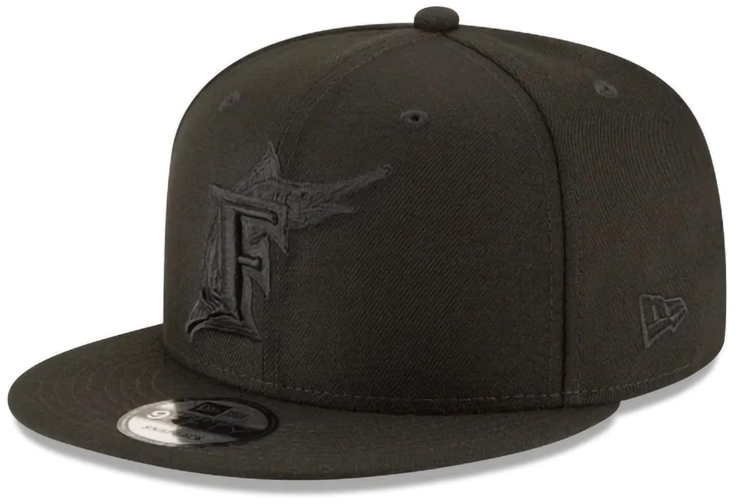 New Era MLB 9FIFTY Black Black Primary Logo Team Adjustable Snapback Hat Cap One Size Fits All, Miami Marlins, One size