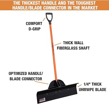 Buyers Products 9001030 30 in. Wide Snow Pusher Shovel Plow Blade for Driveways, Sidewalks, Hockey Rinks, Residential & Commercial Applications, Doorways & Decks