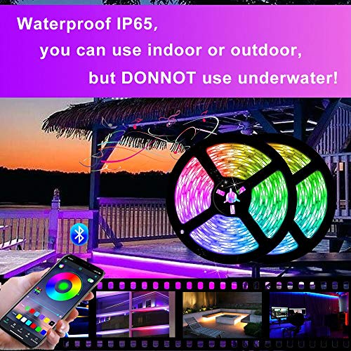 Akepo Flat Flexible Led Rgb Strip Lights -【Ip65 Waterproof 32.8Ft/10M】, Music Sync+Bluetooth App Control+Timer+Dimmable Smd 5050 12V Multicolored Strips With Remote For Bar/Kitchen/Bathroom/Bedroom #TOP6