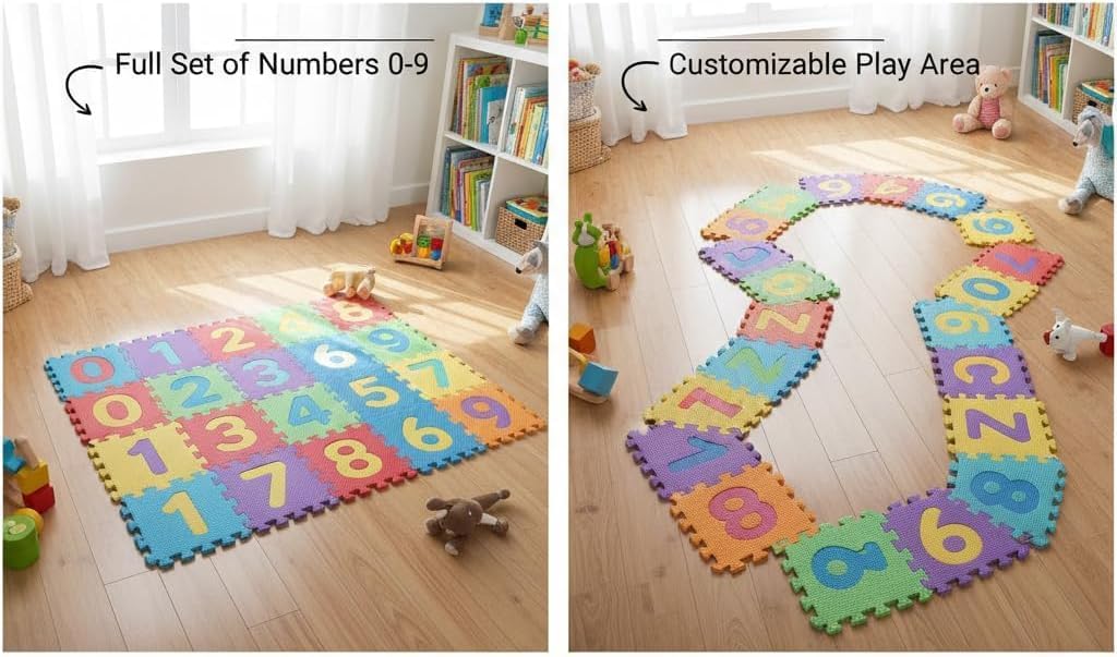 Eva Children's Rug – 10 Pieces with Numbers and No Edges | Soft Puzzle Mats, Non-Slip, CE Certified (10 Pieces, Numbers)