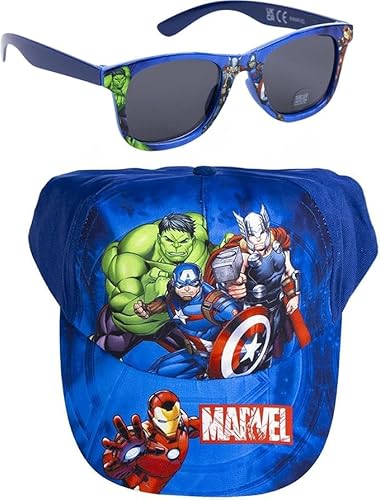 CERDÁ LIFE'S LITTLE MOMENTS Ensemble casquette et lunettes de soleil Avengers pour garçons et filles - Lunettes et casquette Avengers Style moderne et résistant, bleu, taille unique