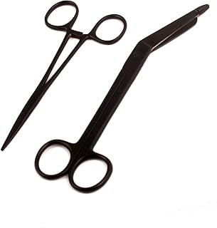 AAProTools Heavy Duty Black Color Lister Bandage Trauma Shears Scissors + Hemostat Forceps Straight Premium Quality (7.25