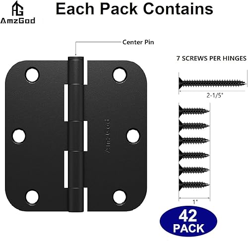 Vista 23 de Bisagras de puerta color negro mate, paquete de 108 bisagras negras para puerta de 3.5 pulgadas, bisagra de puerta interior redondeada con esquinas