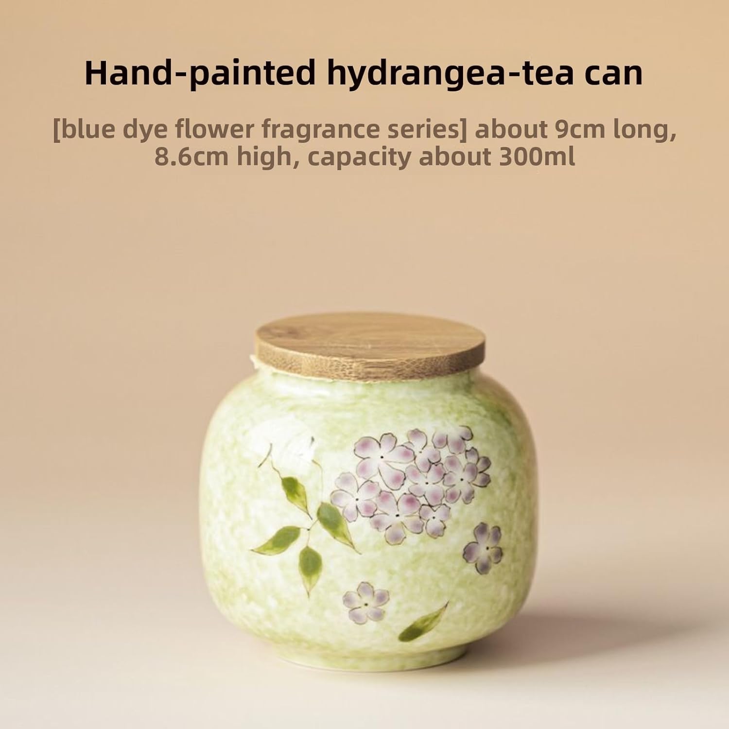 Hand-drawn Hydrangea Tea Caddy, 300ml 10.2oz, Household Ceramics Sealed Jar Portable Mini Tea Storage Jar
