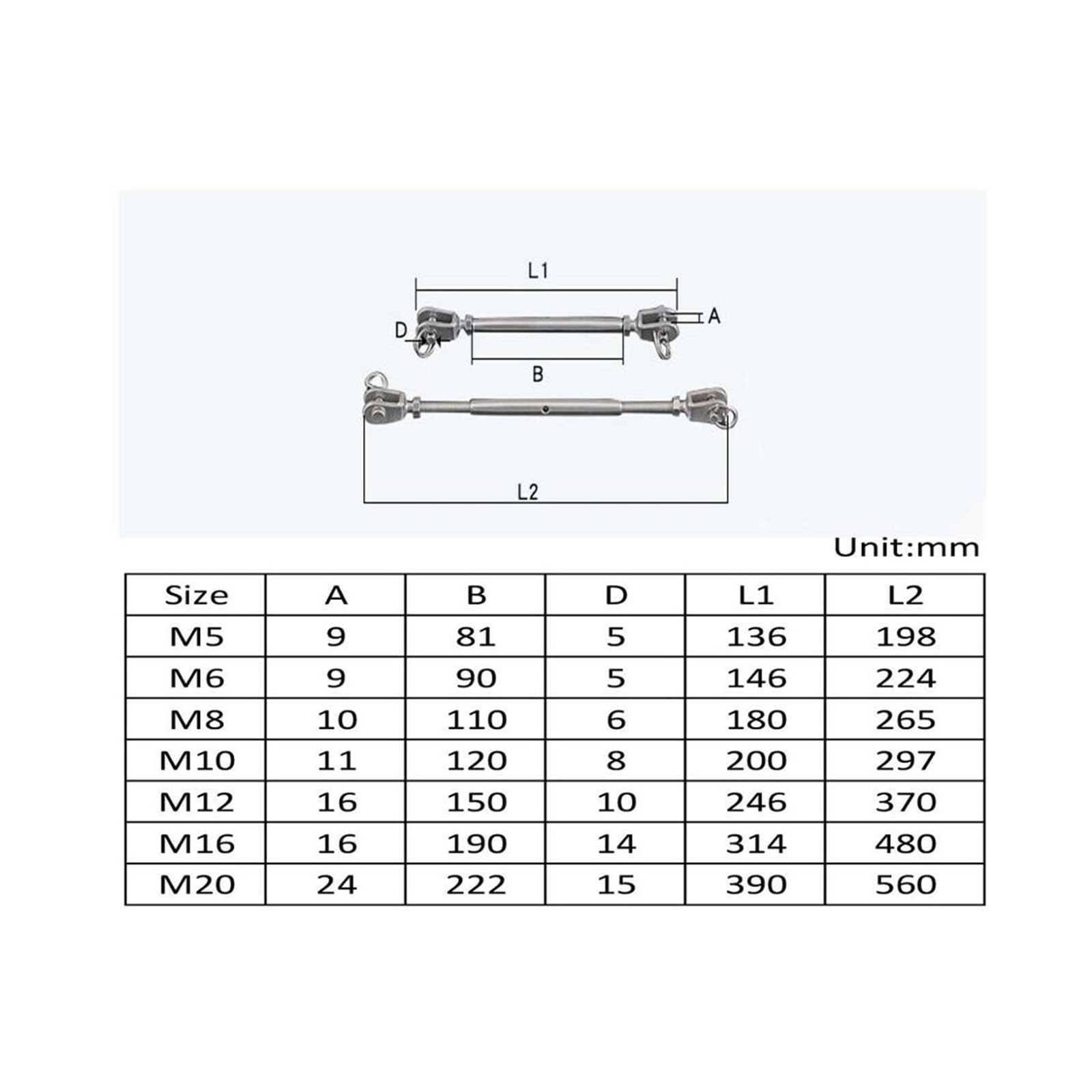Tenditore a Vite per Cavi, Tenditore in Acciaio Inossidabile 304 Corpo Aperto e Chiuso Gancio for Barca Marino Occhio M4-M20 1 Pezzo(Open Body,M10)