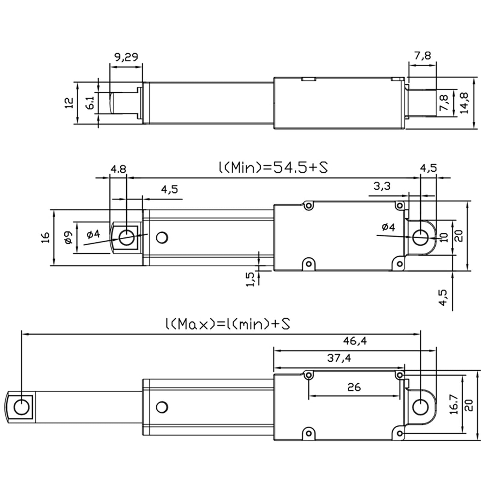 Actionneur linéaire 10 mm, mini option électrique, capteur à effet Hall et potentiomètre, 1 pièce(5mm/s 10MM 188N,12VDC)