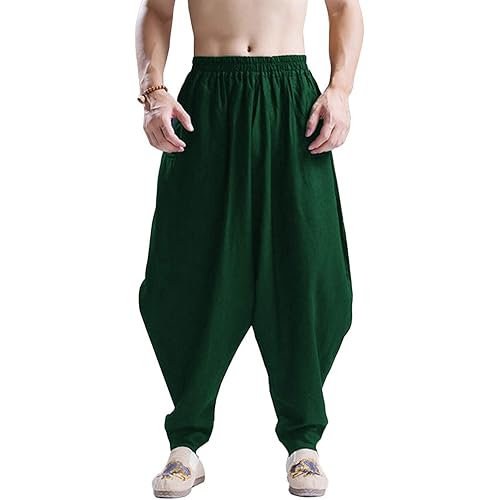 ONTTNO Men's Harem Pants Loose Stretchy Waist Casual Hippie Trousers