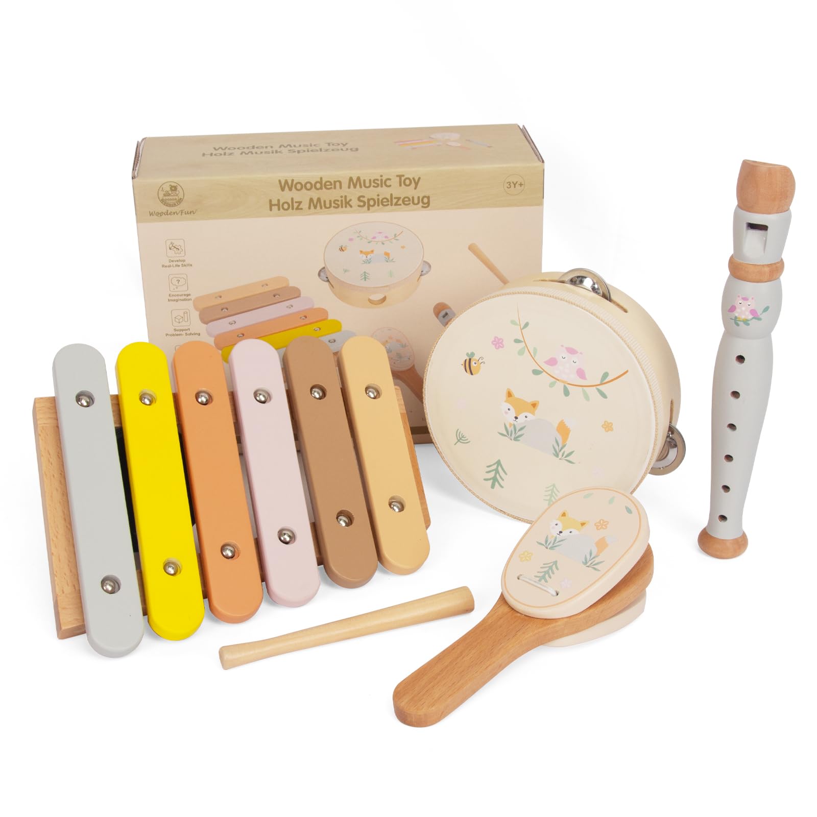 Wooden Musical Instruments Set for Toddlers 1-3, Natural Wood Percussion Instruments Xylophone Gift Set for Girls Boys Kids ,Preschool Educational Musical Toys