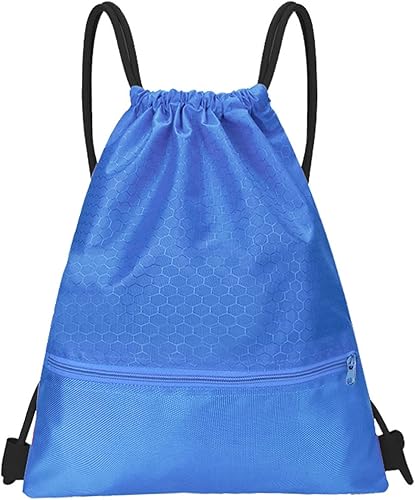 Mochila con cordón, bolsa impermeable con cordón de extracción con bolsillo con cremallera, bolsas de gimnasio con cordón para hombres y mujeres,