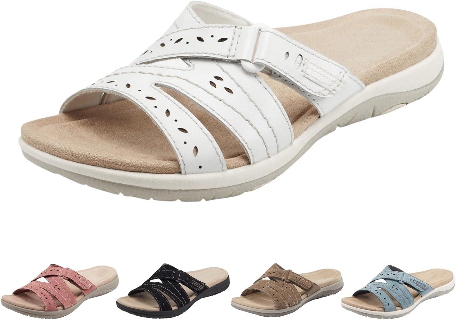 Orthopedic Sandals for Women Comfortable Slides Summer Walking Plantar Fasciitis Sandals with Arch Support Adjustable Hook and Loop Straps Outdoor slip-on shoes