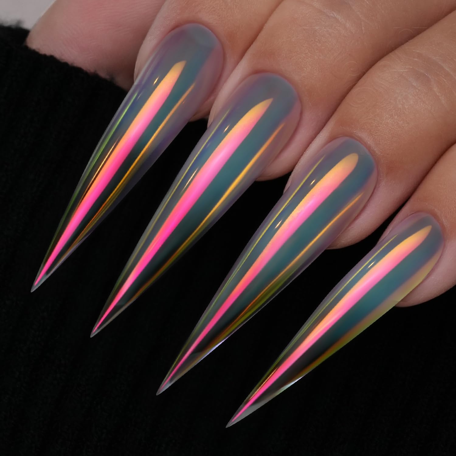 YOKEFELLOW GleamTap Cushion Aurora Chrome Nagellackpulver – Meerjungfrau-Aurora-Effekt, Glitzer-Dekoration für die Nagelkunst (GT112 Golden Hour/Violettblau mit hellorangefarbenem Schimmer)