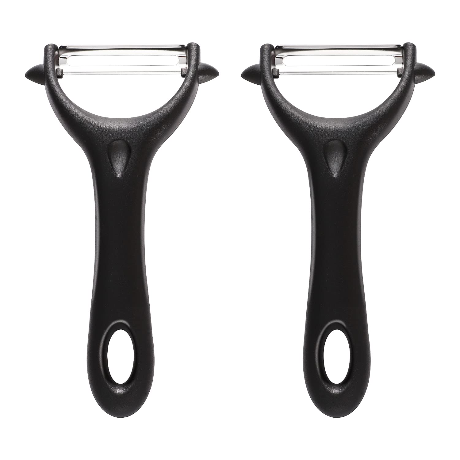 2 Stück Universalschäler Edelstahl, 14,5×7,5cm Schwarz Zweischneidige Schäler Sparschäler Ergonomischer Griff für Kartoffeln Karotten Gemüse Obst